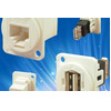 White RJ-45 and USB connectors for medical equipment fit in XLR holes